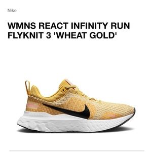 size 8.5 never worn Nike FlyKnit 3 react infinity run, color wheat gold